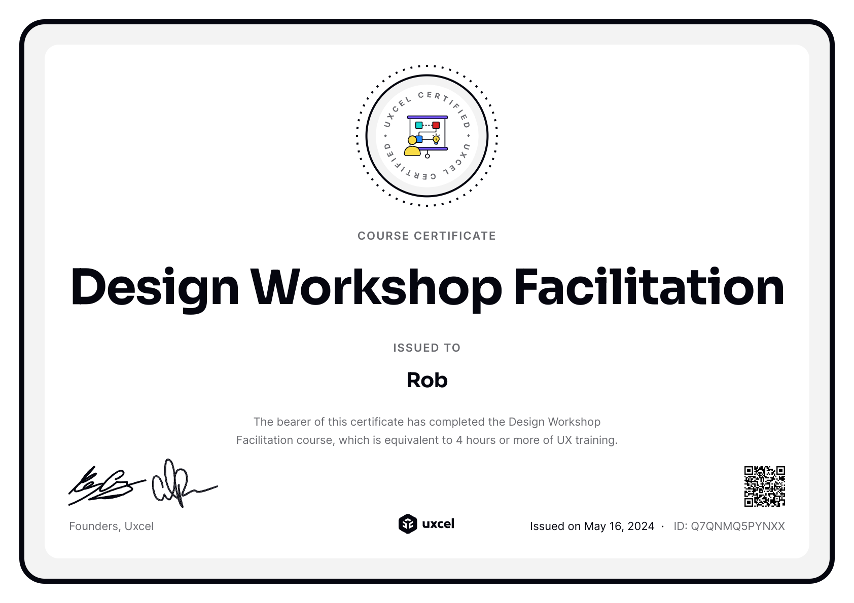 Rob B's certificate